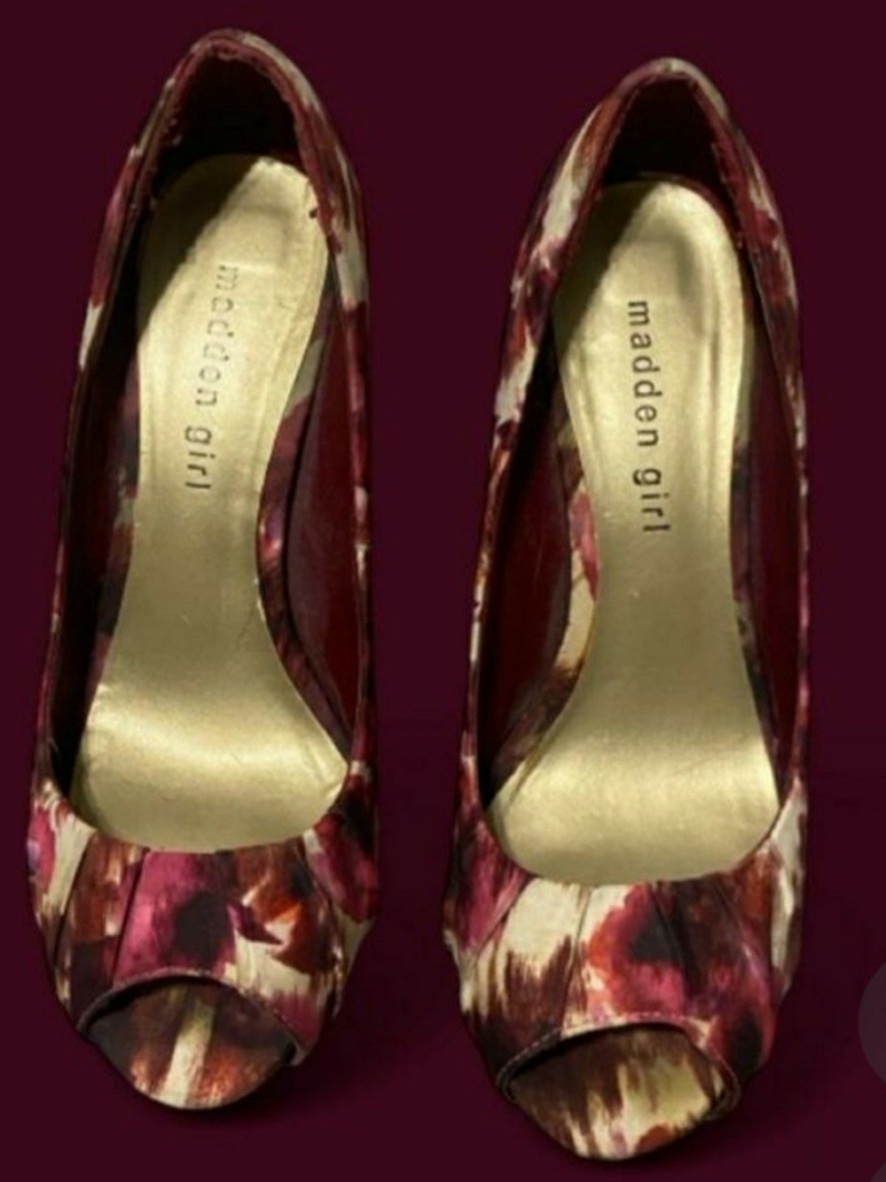 Madden Girl Burgundy Floral Peep-Toe Heels
